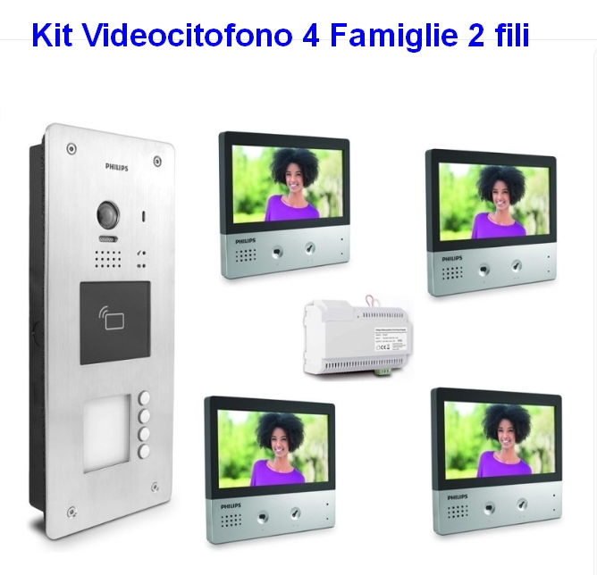 Kit Videocitofono Philips per 4 Famiglie 2 fili